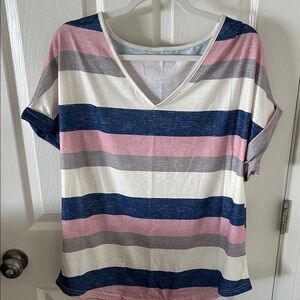 SHEIN Women’s Multicolor Striped V-Neck Tee, Size XL, NWOT